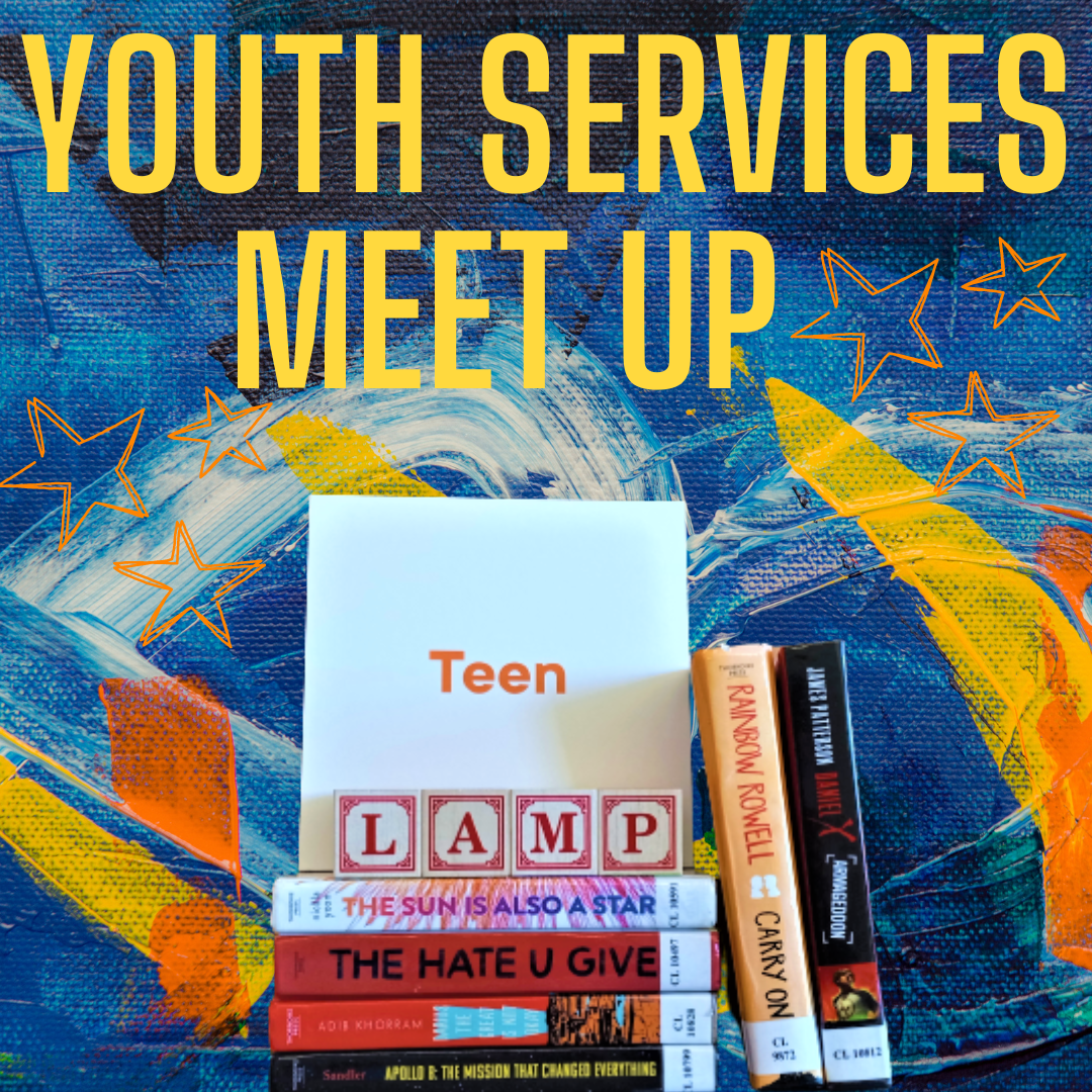 Youth Services Meet Up Sign and Teen Books