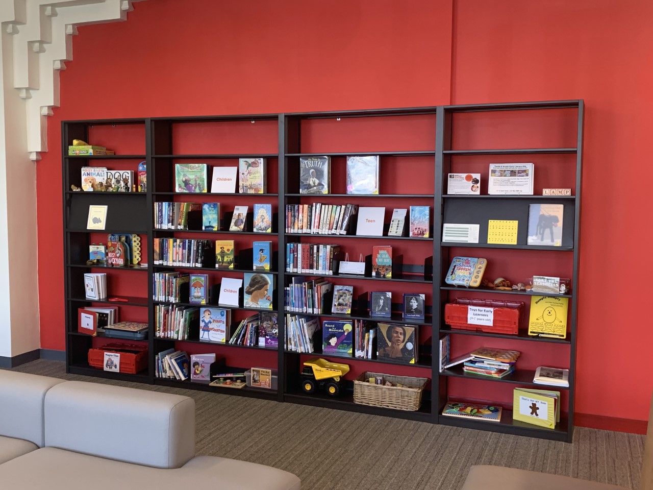 Books on shelves at LAMP